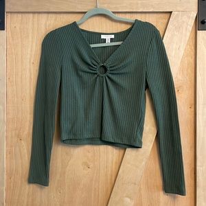 Topshop Green L/S Top with Metal Detail